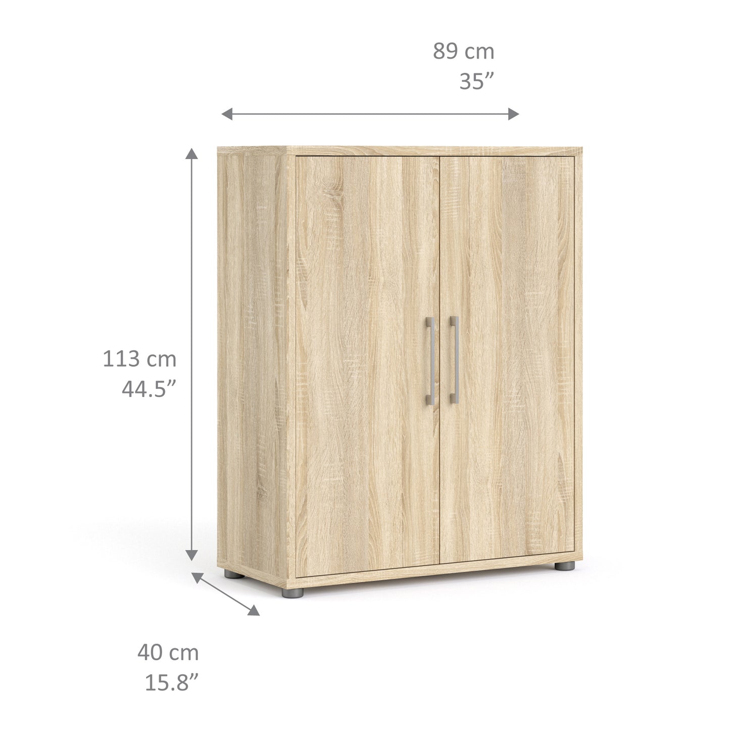 Prima Bookcase with 2 Shelves and 2 Doors in Oak