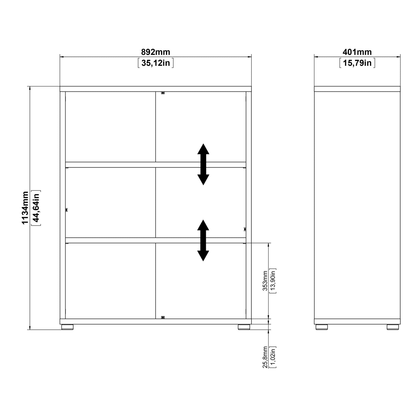 Prima Bookcase 2 Shelves in White