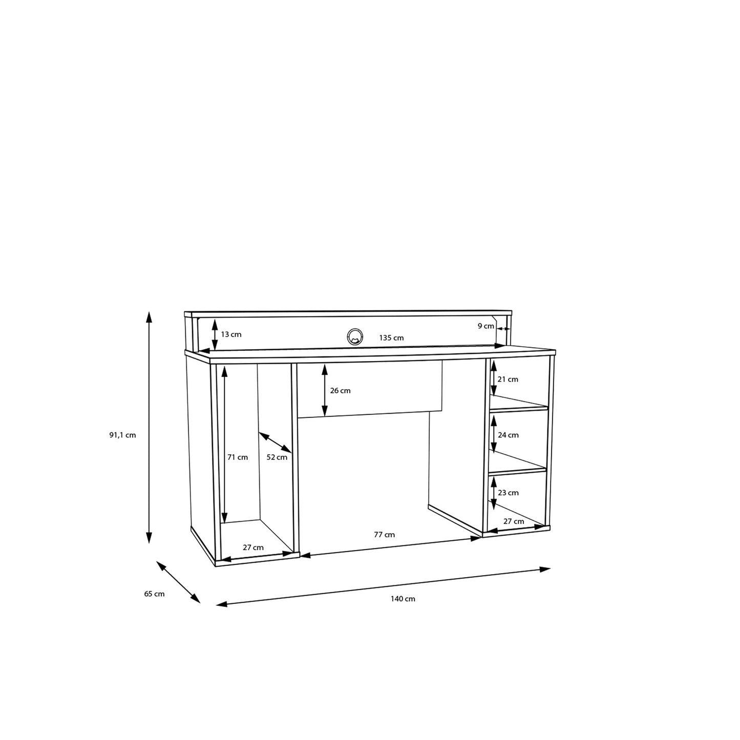Tezaur Gaming Desk in Black with LED Lighting