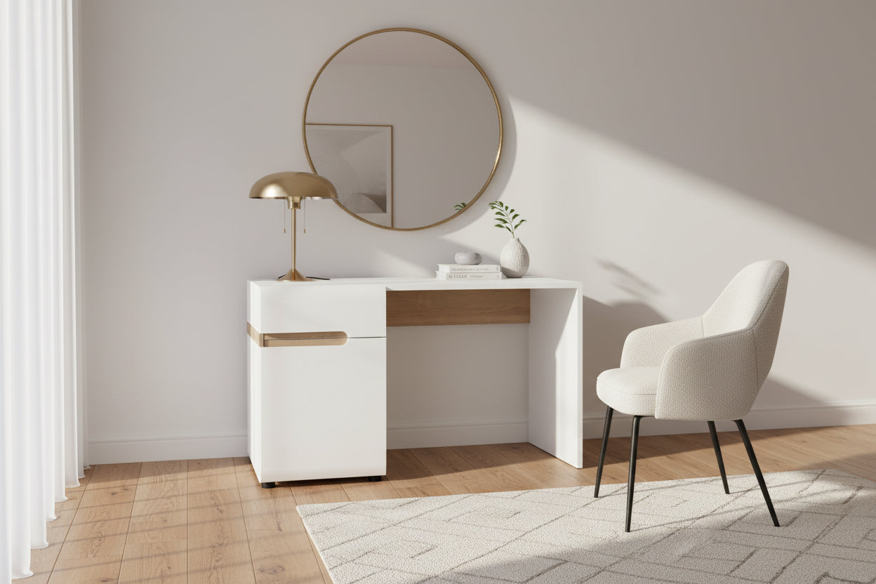 Chelsea Bedroom Desk/Dressing Table in White with a Truffle Oak Trim