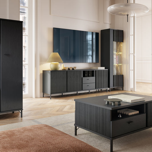 Lusaka TV Cabinet 3 Door 2 Drawer in Black Graphite