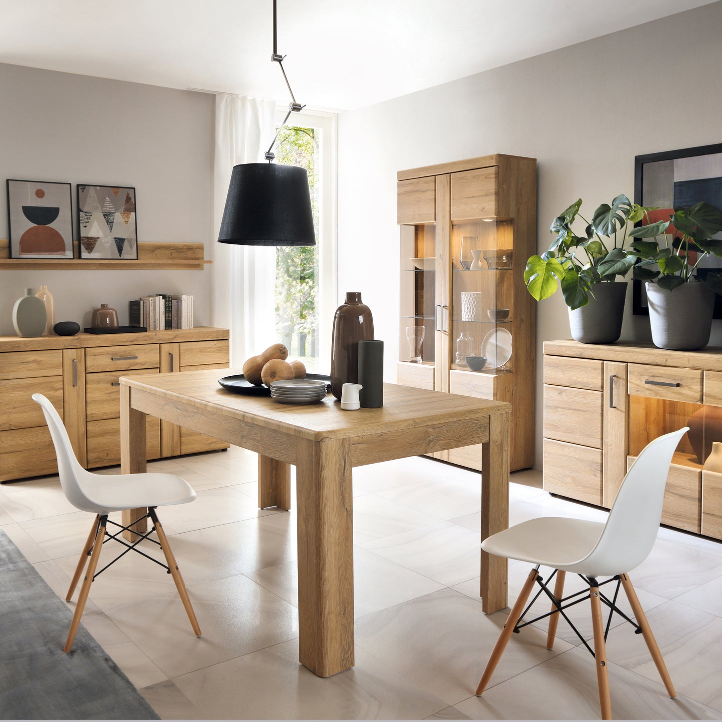 Cortina Tall Wide 2 Door glazed Display Cabinet in Grandson Oak