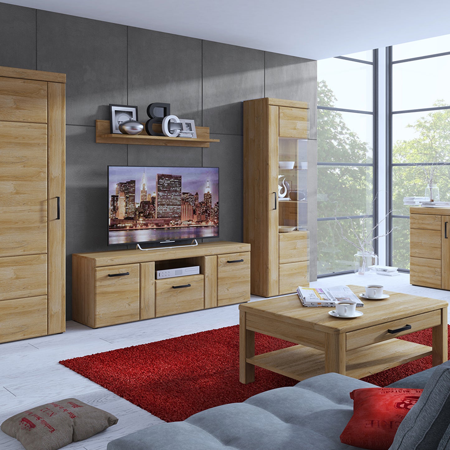 Cortina 2 Door 1 Drawer Tall TV Cabinet in Grandson Oak