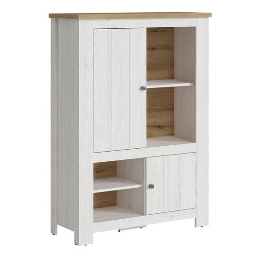 Celesto 2 Door 4 Shelves Display Cabinet with LED Lights in White and Oak
