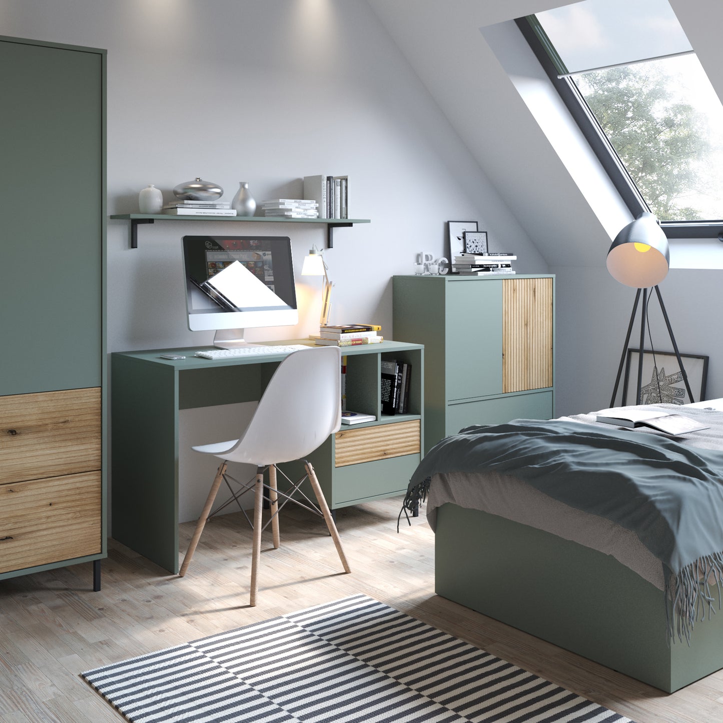 Darwin Desk 2 Drawer in Green Oak