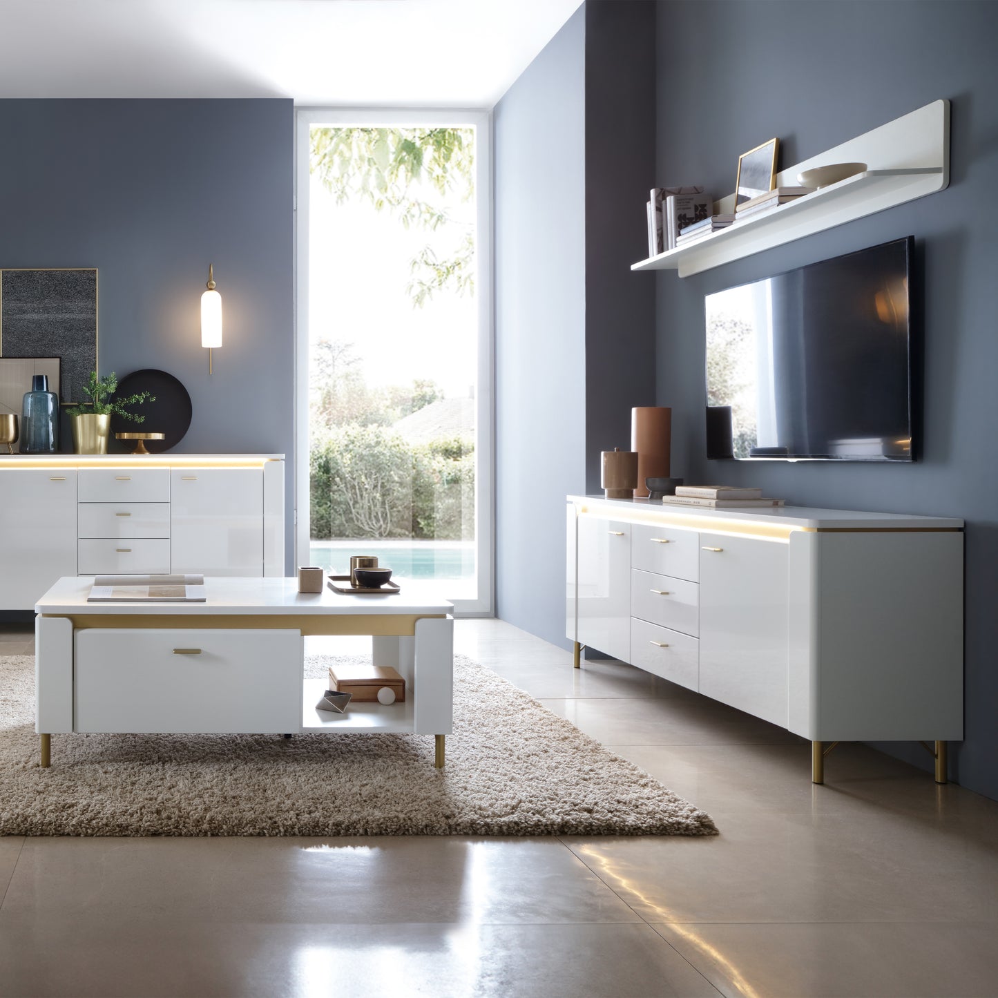 Lazio Sideboard 4 Door 2 Drawer in Alpine White/White Gloss