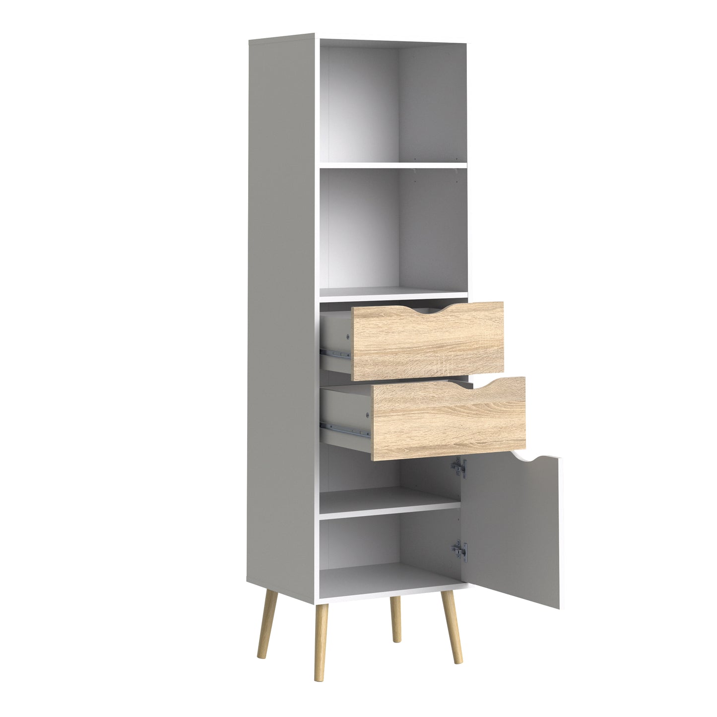 Oslo Bookcase with 2 Drawers and 1 Door White and Oak