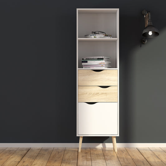 Oslo Bookcase with 2 Drawers and 1 Door White and Oak