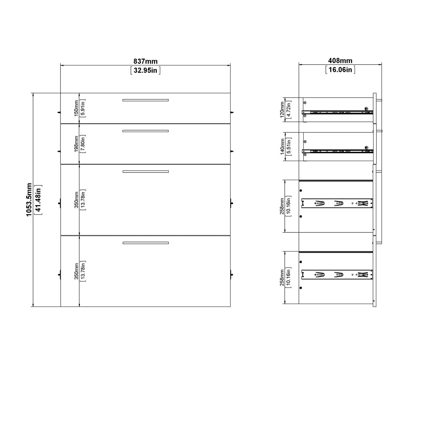 Prima Bookcase 2 Shelves with 2 Drawers 2 File Drawers in Oak