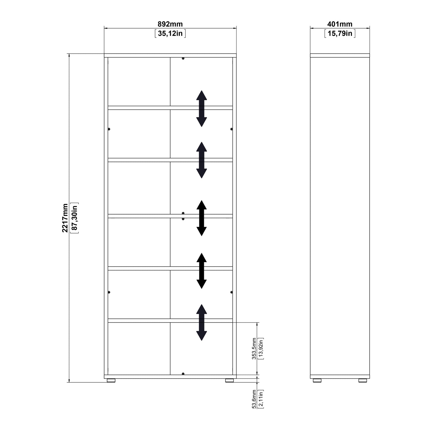 Prima Bookcase 2 Shelves with 2 Drawers 2 File Drawers in Oak