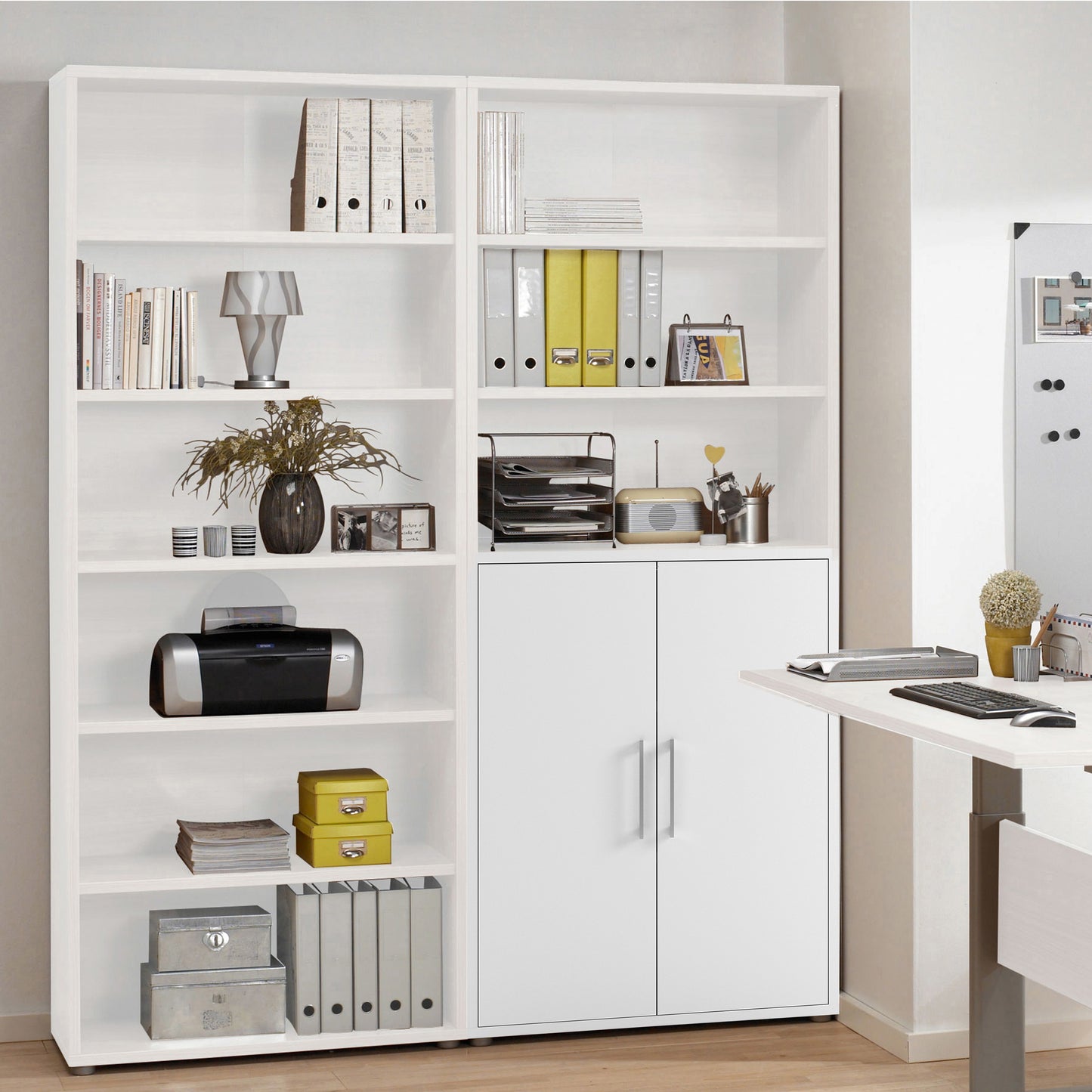 Prima Bookcase 4 Shelves with 2 Drawers 2 Doors In White