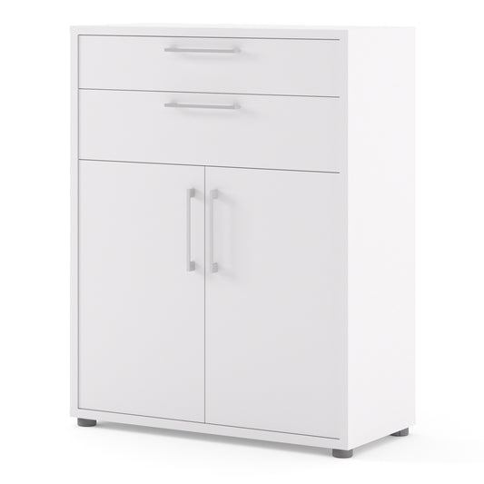 Prima Bookcase 3 Shelves with 2 Drawers 2 Doors In White