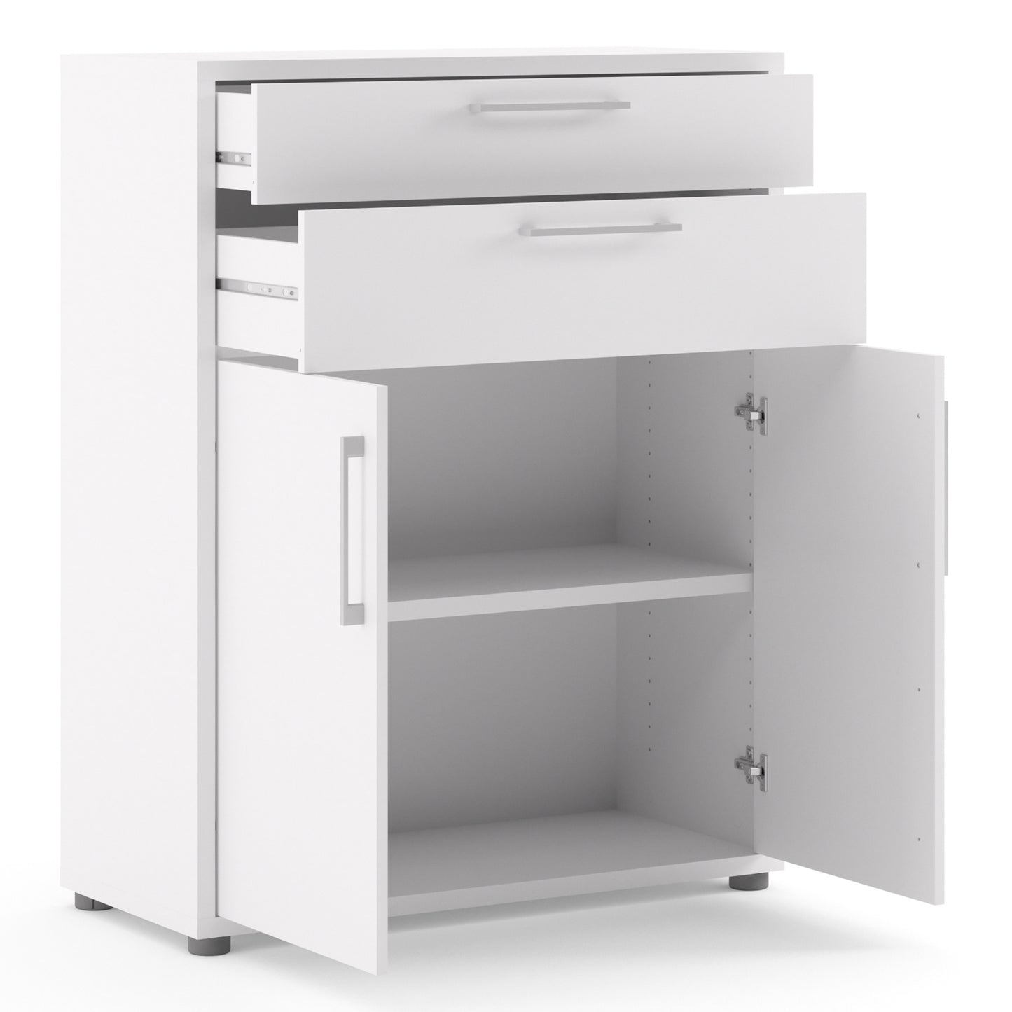 Prima Bookcase 3 Shelves with 2 Drawers 2 Doors In White