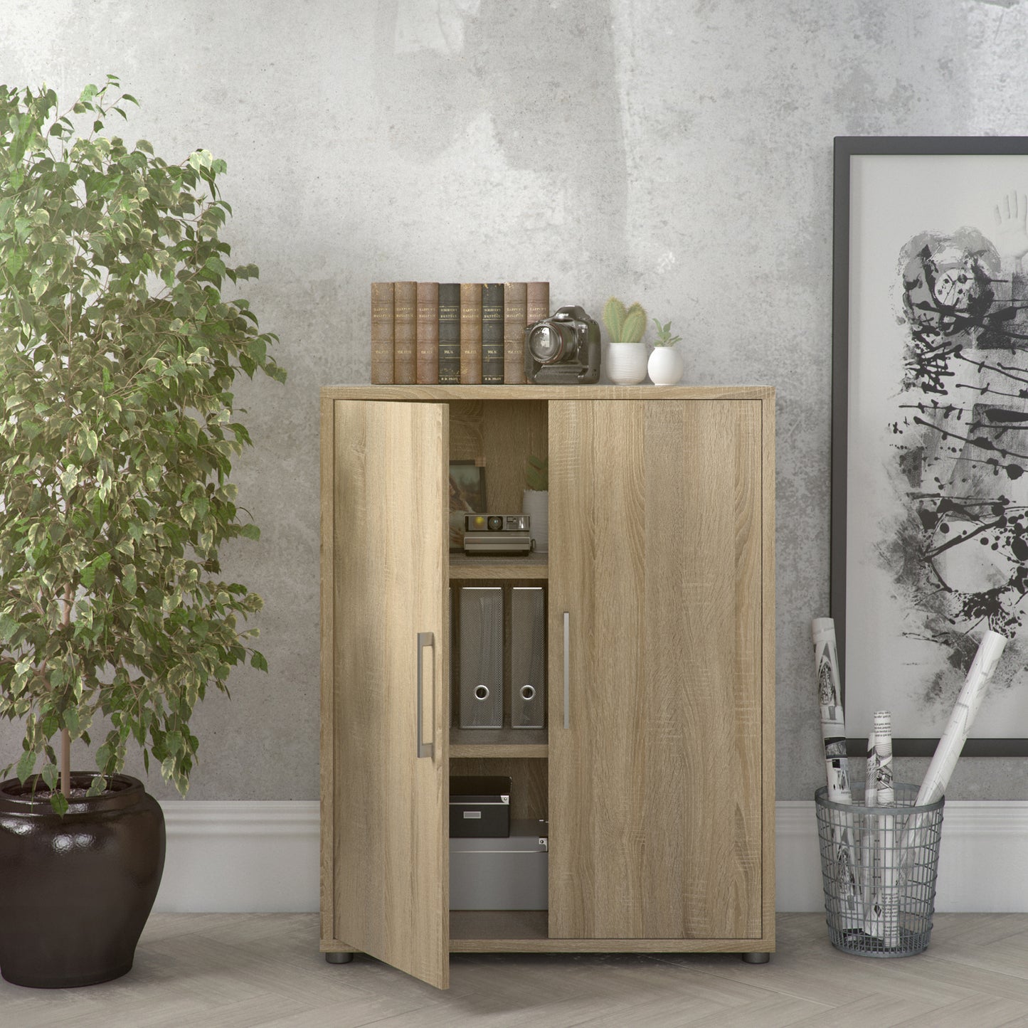 Prima Bookcase with 2 Shelves and 2 Doors in Oak