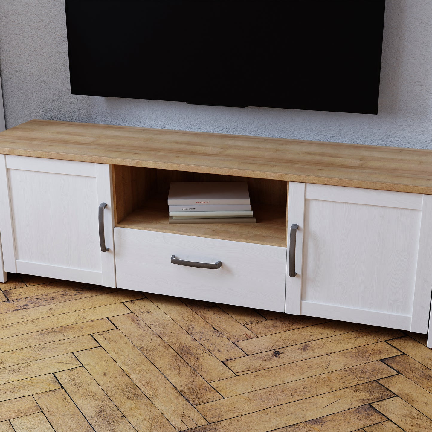 Bohol TV Unit with LED Light in White Riviera Oak