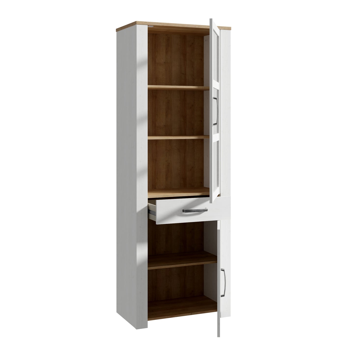 Celesto 2 Door Display Cabinet with LED Lights in White and Oak
