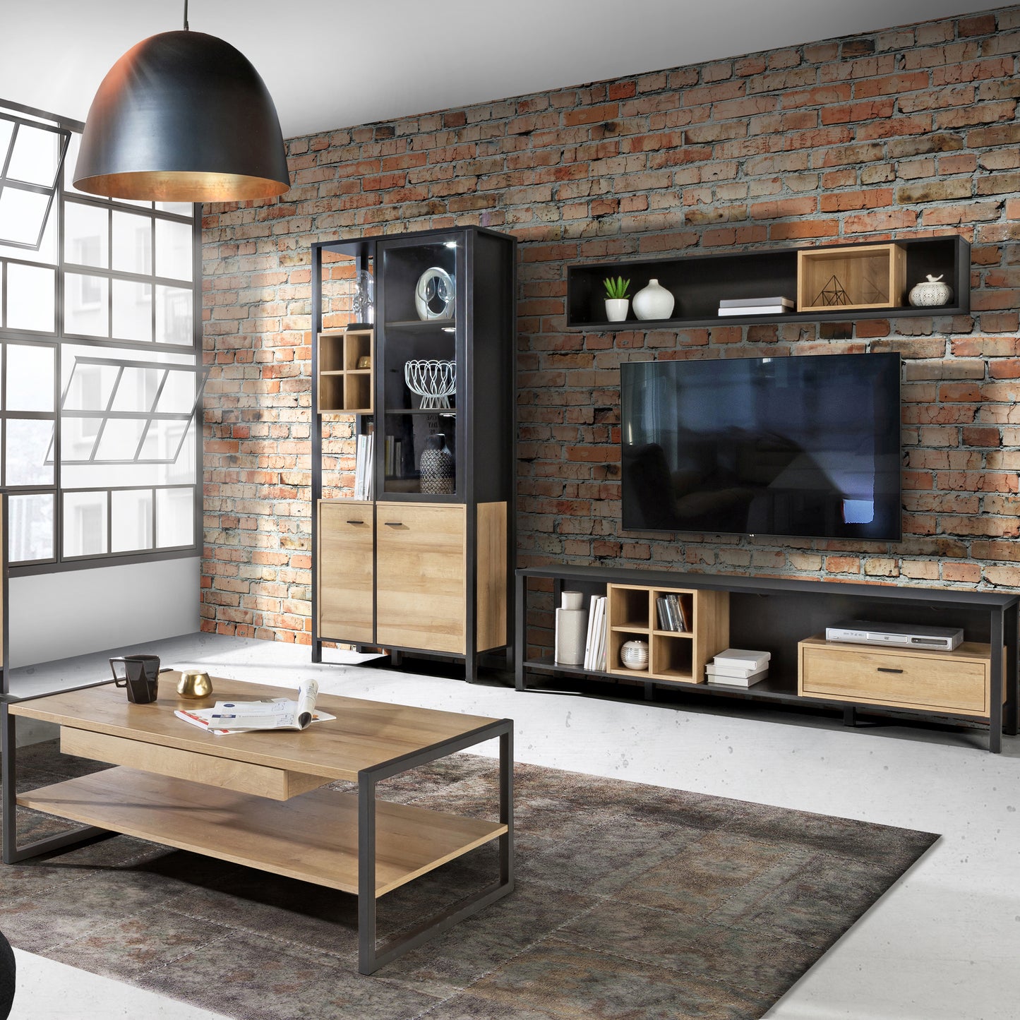 High Rock Display Cabinet in Matt Black/Riviera Oak