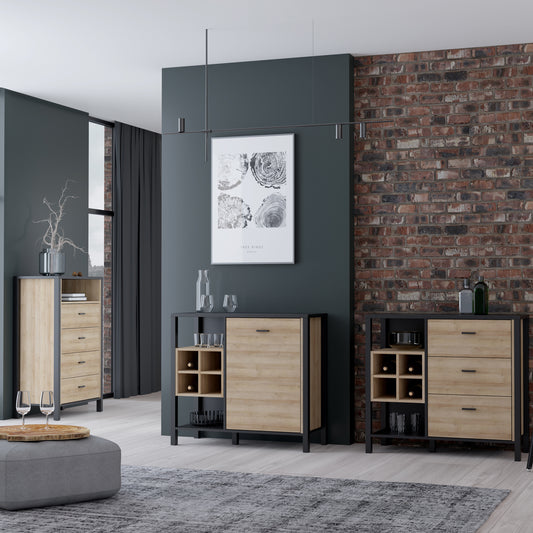 High Rock 3 Drawer Display Chest in Matt Black/Riviera Oak