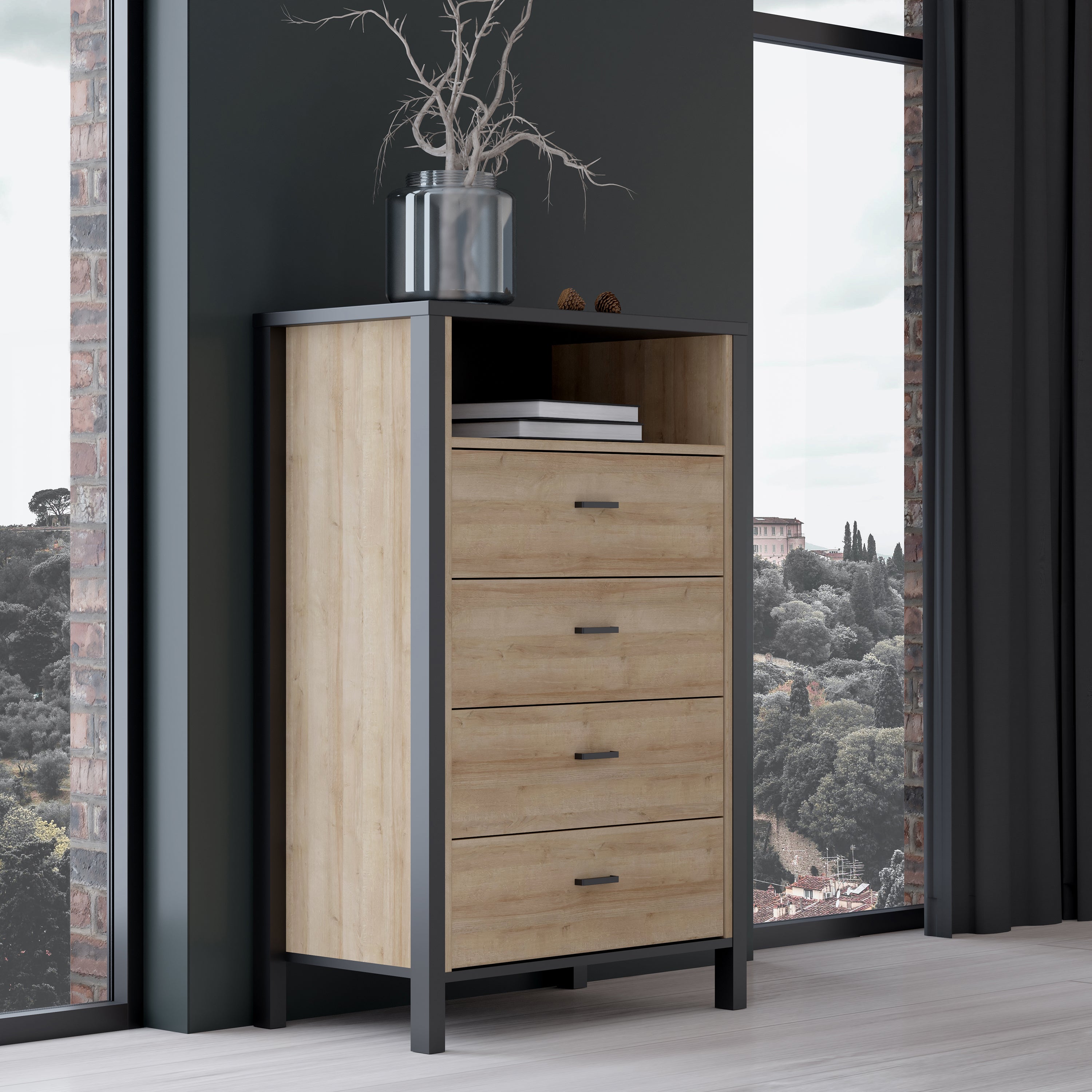 High Rock Chest of 4 Drawers in Matt Black/Riviera Oak – Wilson ...