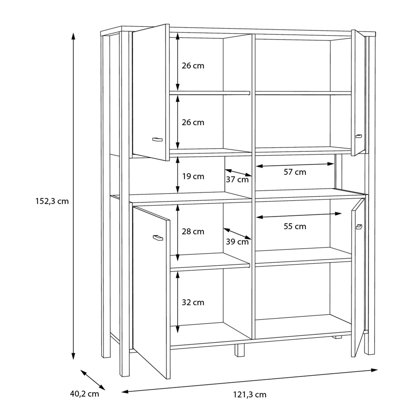 High Rock Storage Cabinet in Matt Black/Riviera Oak