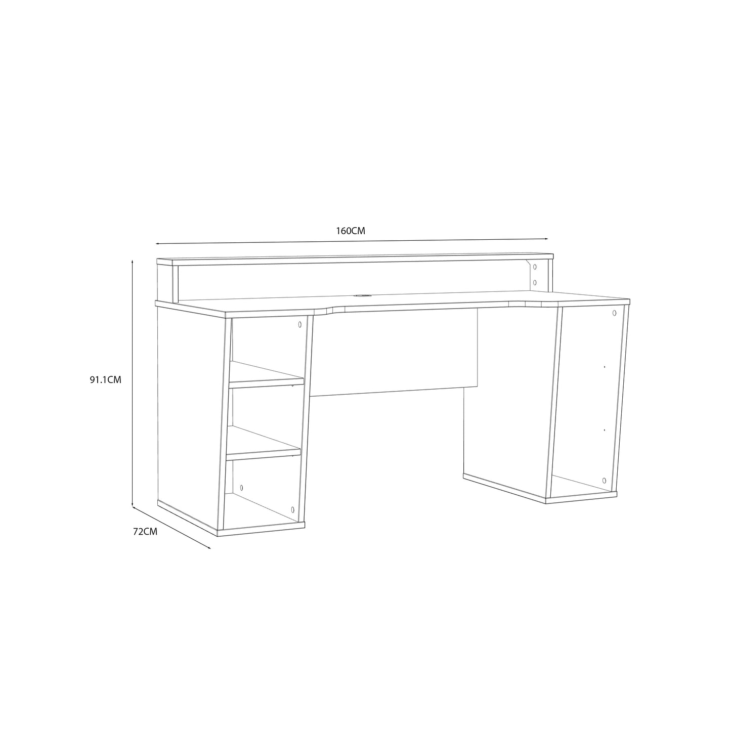 Tezaur Black Gaming Desk 2 Shelves with Colour Changing LED