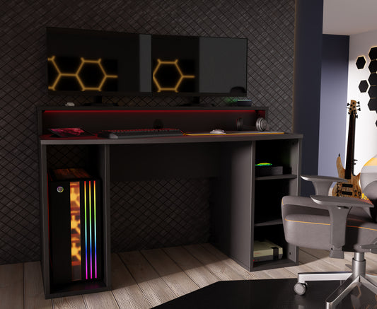Tezaur Gaming Desk in Black with LED Lighting