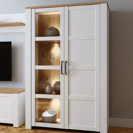 Bohol Display Cabinet with LED Lights in White Riviera Oak