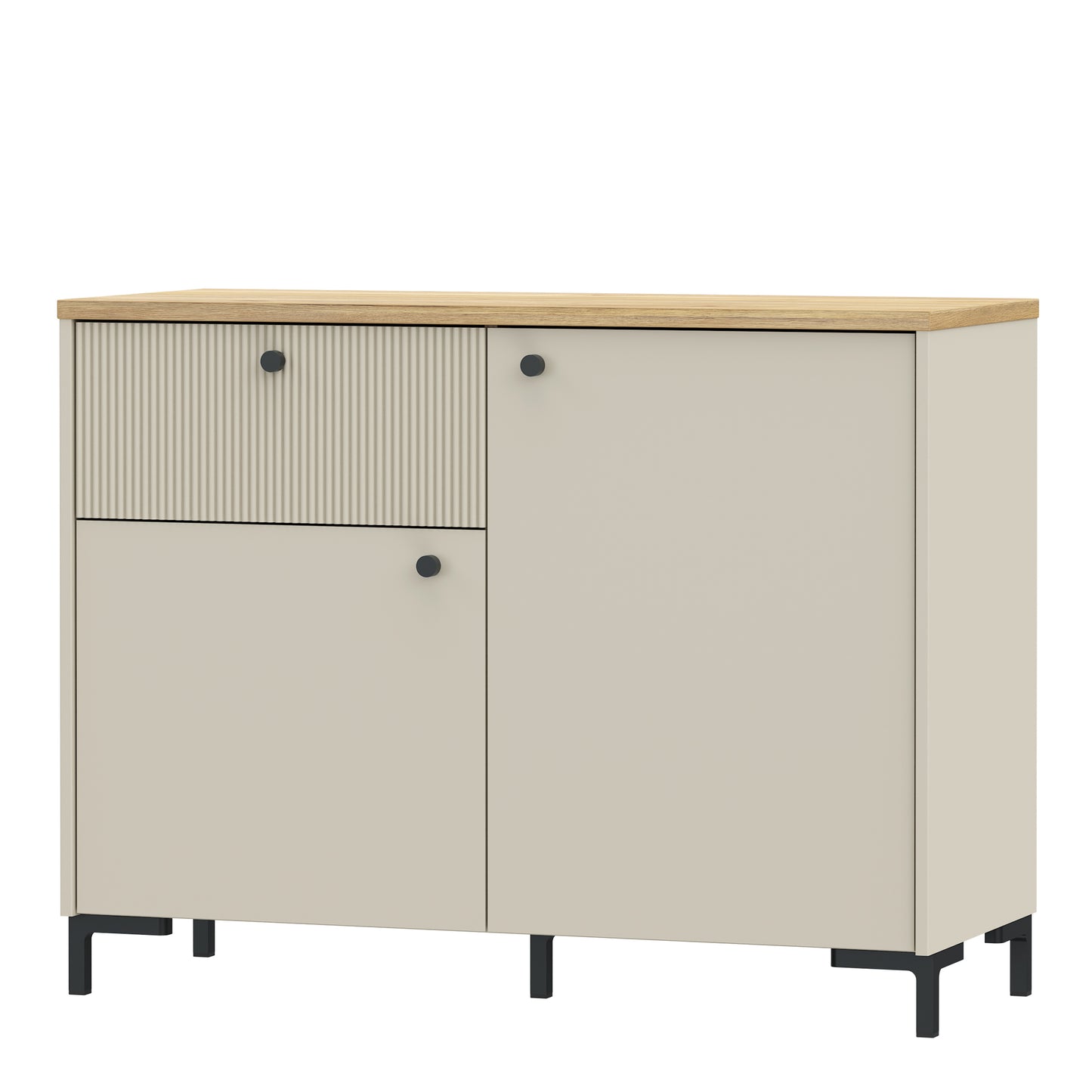 Bixbite Sideboard with Fluted Detail, Drawer & Cupboard in Mauvella Oak and Sand