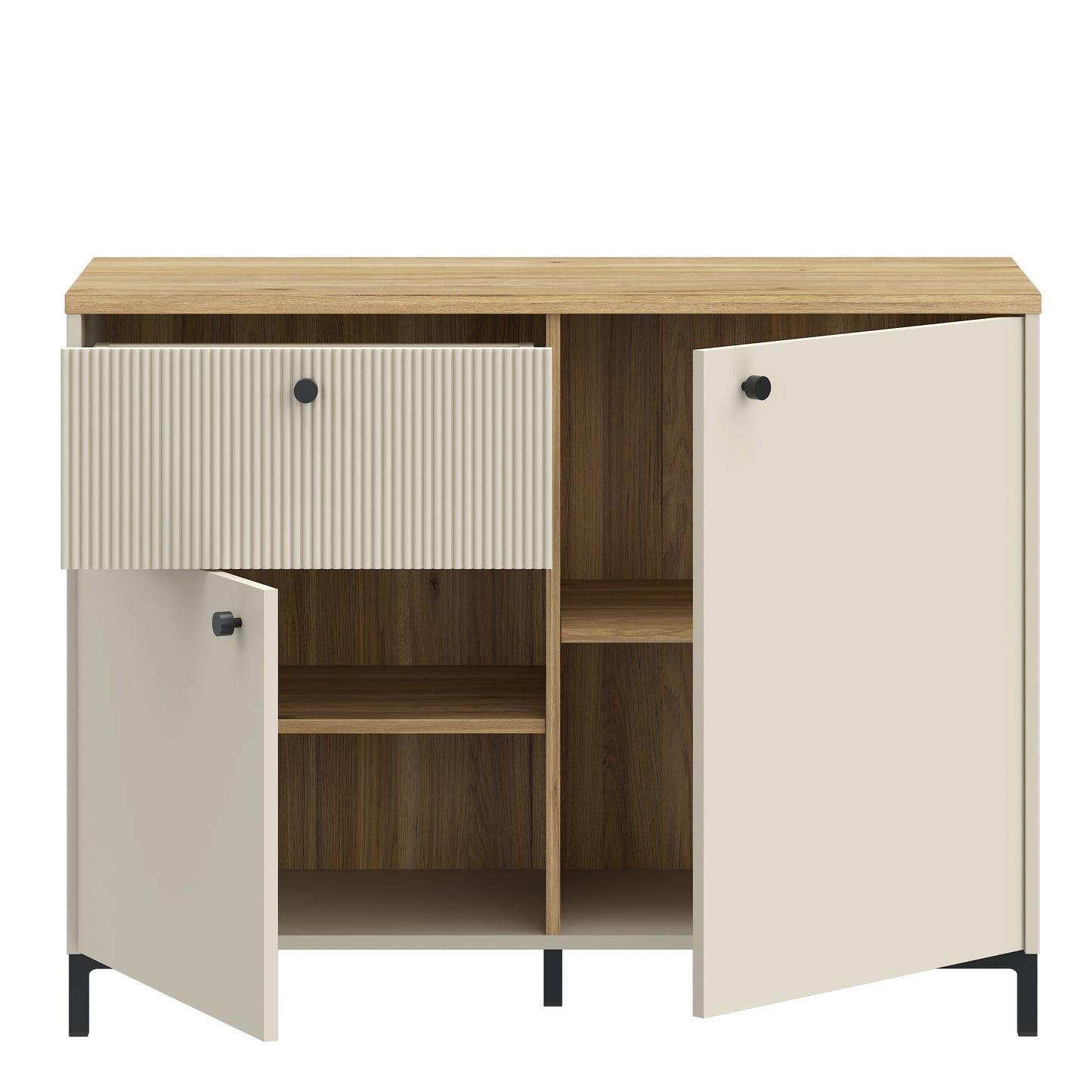 Bixbite Sideboard with Fluted Detail, Drawer & Cupboard in Mauvella Oak and Sand