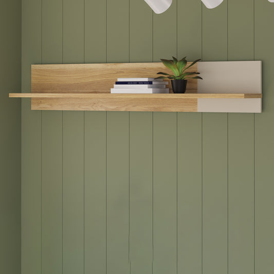 Bixbite Wall Shelf with Sliding Panel in Mauvella Oak and Sand