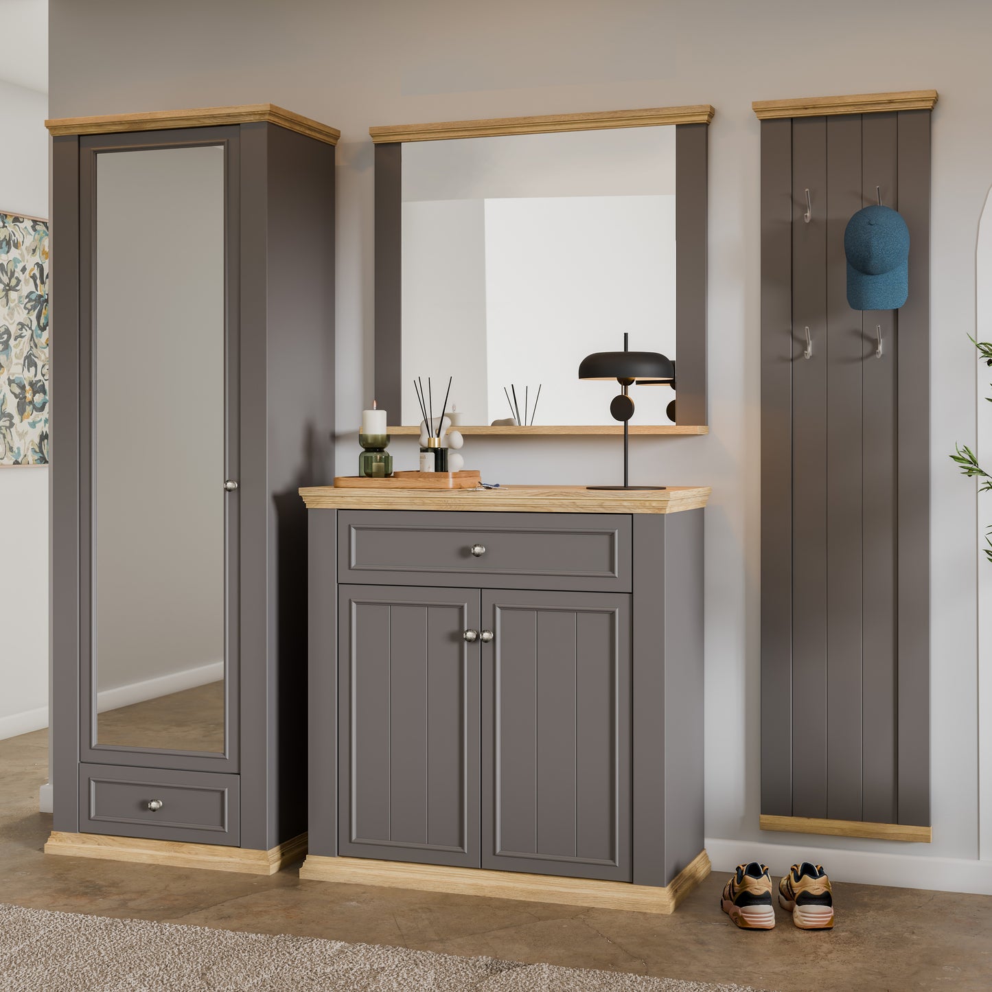 Pontypool 2 Door 1 Drawer Small Sideboard in Wolfram Grey and Mauvella Oak
