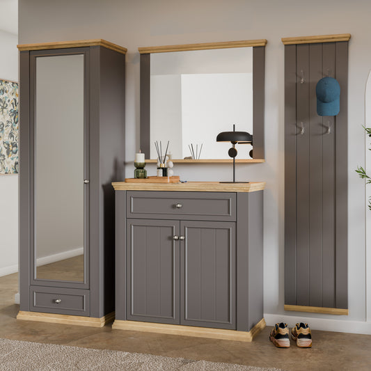 Pontypool 2 Door 1 Drawer Small Sideboard in Wolfram Grey and Mauvella Oak