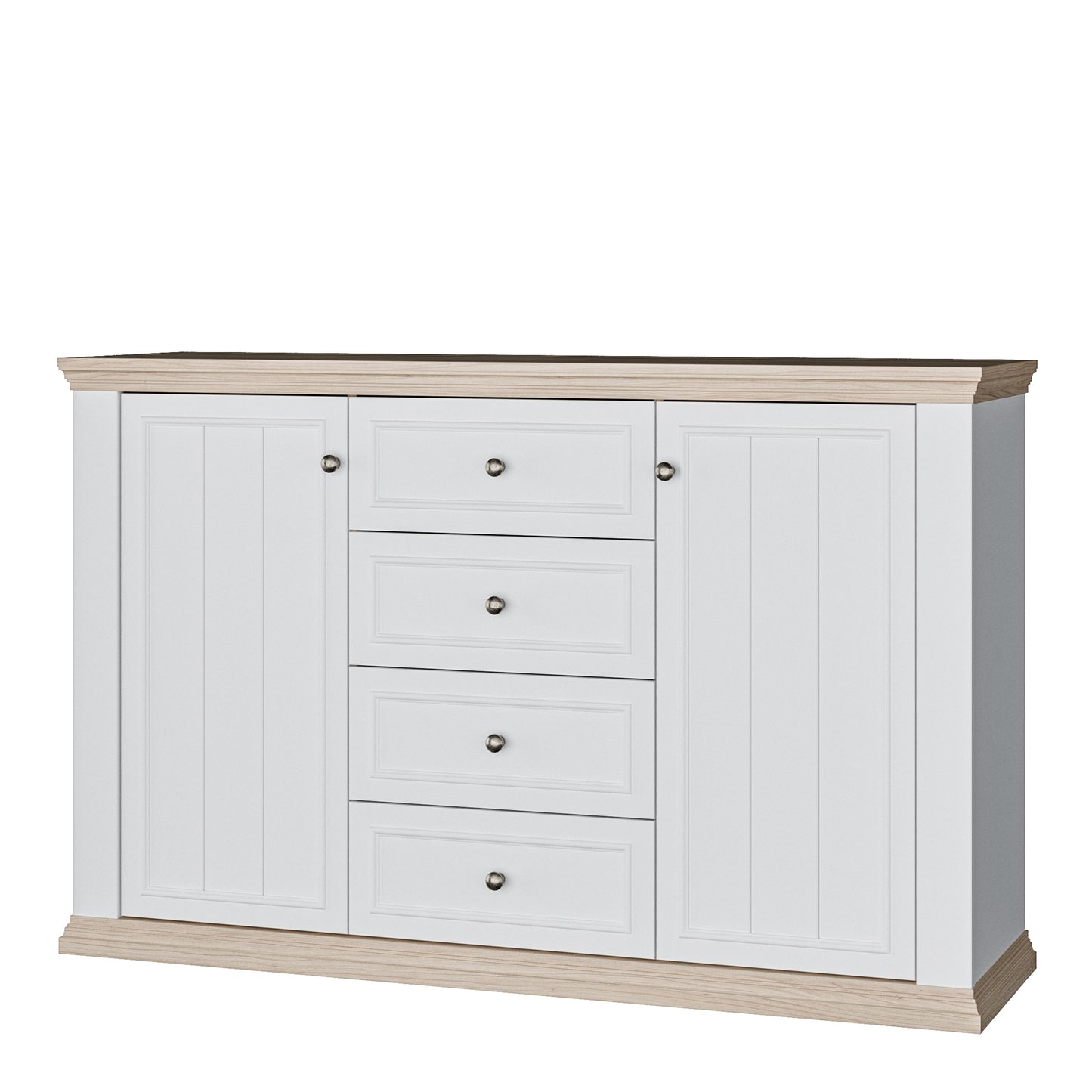 Pontypool 4 Drawer & 2 Door Sideboard in White and Riva Oak