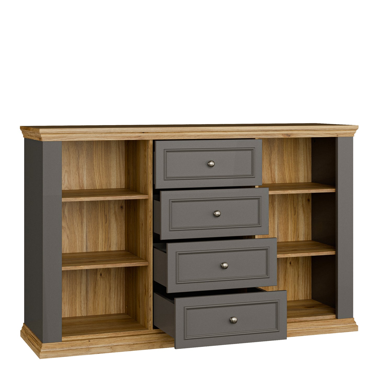Pontypool 4 Drawer & 2-Door Sideboard in Grey and Mauvella Oak