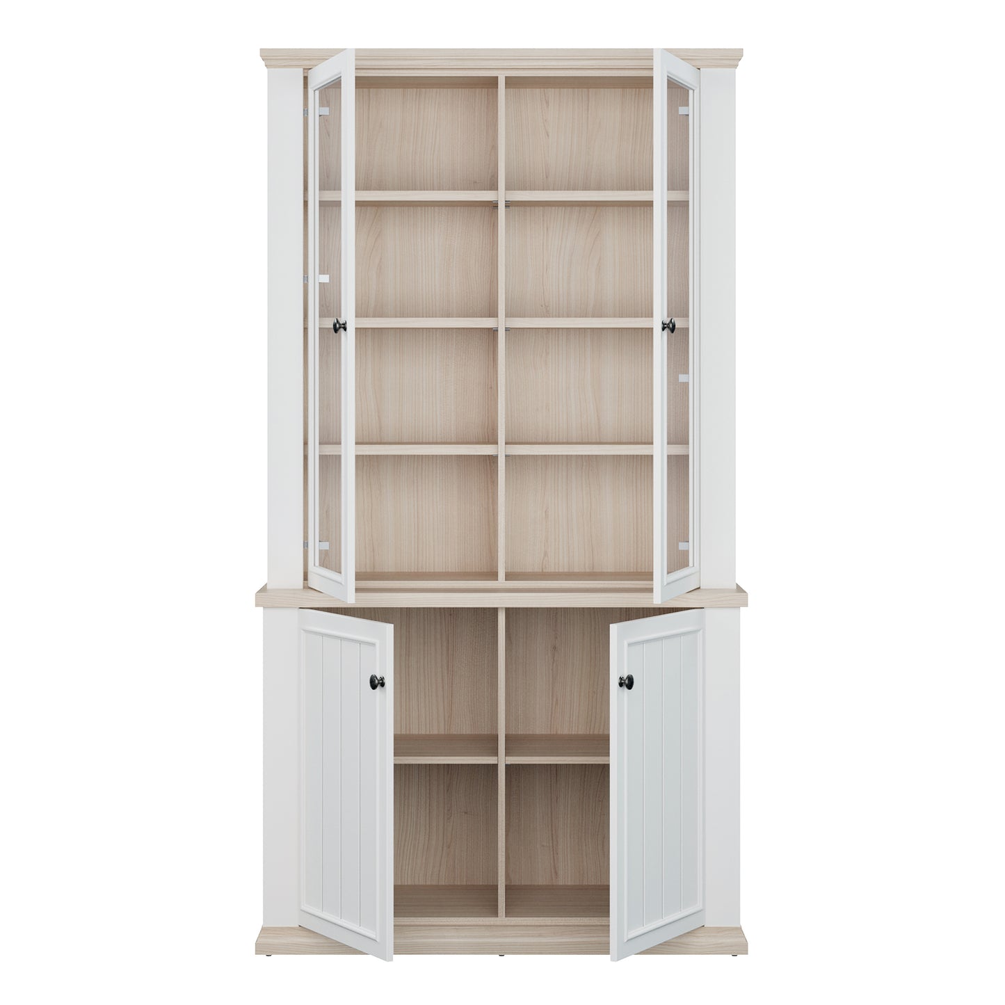 Pontypool 4 Door Display Cabinet in White and Riva Oak