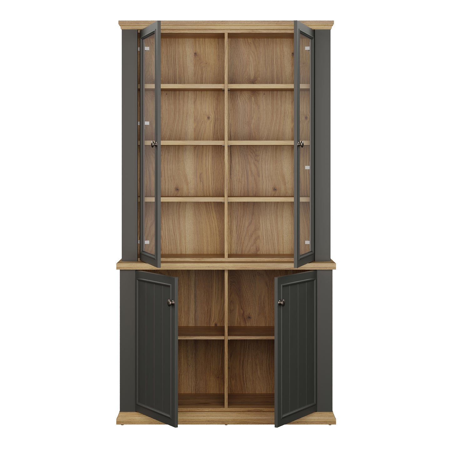 Pontypool 4 Door Display Cabinet in Grey and Mauvella Oak