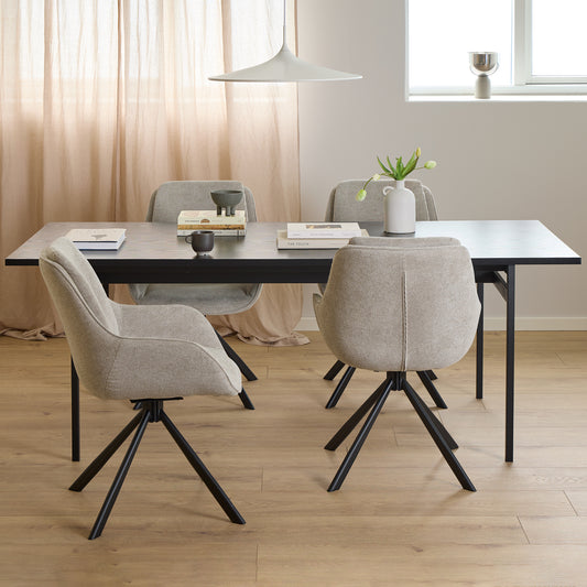 Angus Dining Table in Black Includes 4 Carrie Swivel Dining chair Sand