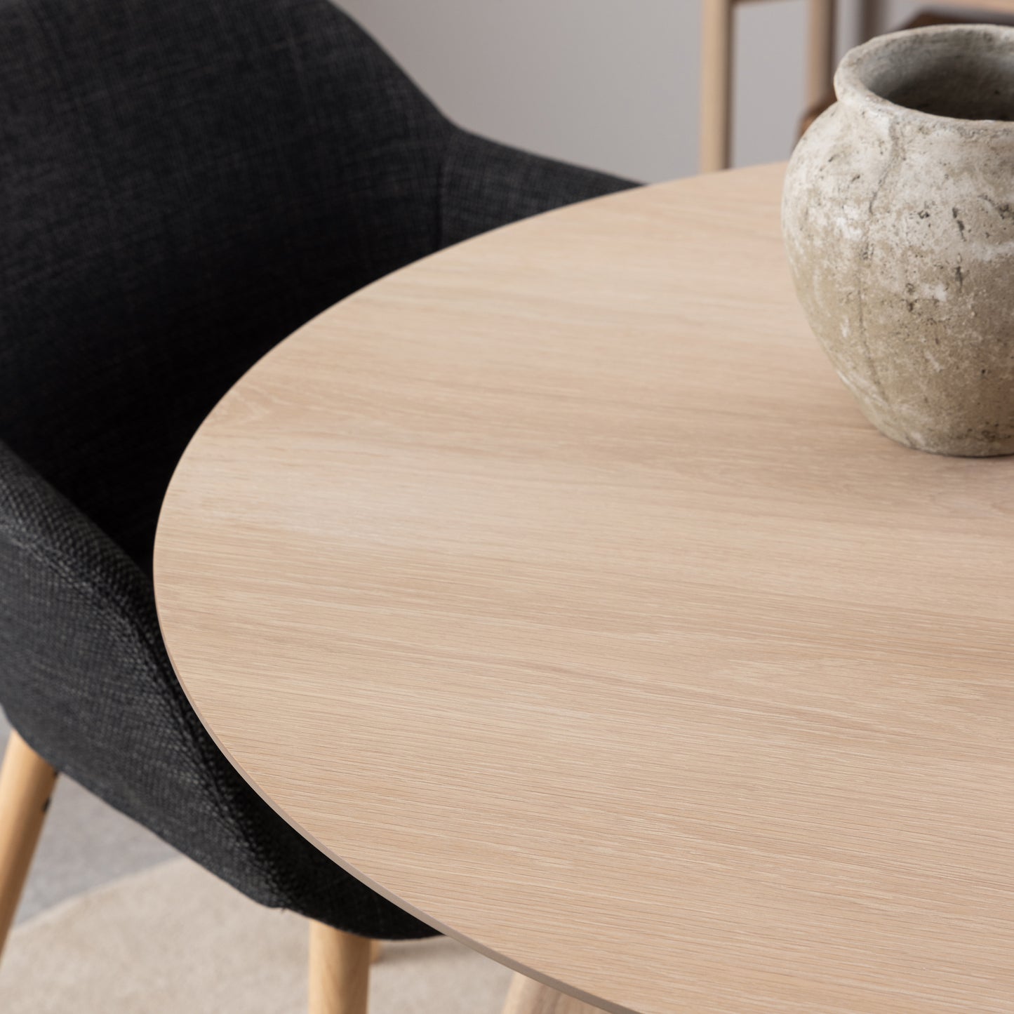 Townsville Round Dinning Table in White and Oak 100cm includes 4 Batilda Dining Chairs with Grey Fabric and Oak