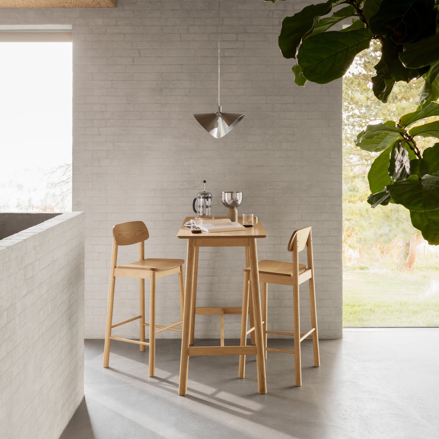 Barlow Bar Table in Matt Oak includes 2 Barlow Bar stool in matt oak