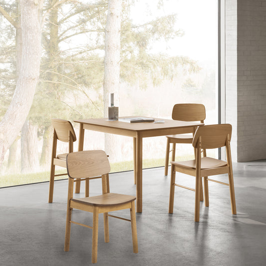 Barlow Rectangular Dining Table in Matt Oak 120x80cm includes 4 Barlow Dining chair in Matt Oak