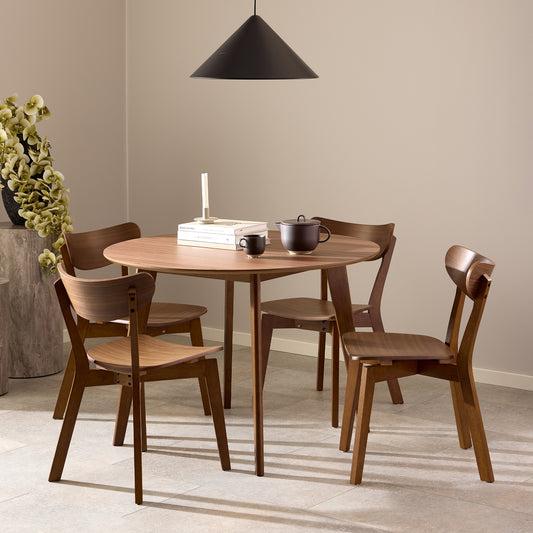 Roxby Round Dining Table in Walnut 120x120cm Includes 4 Roxby Dining Chairs in Walnut