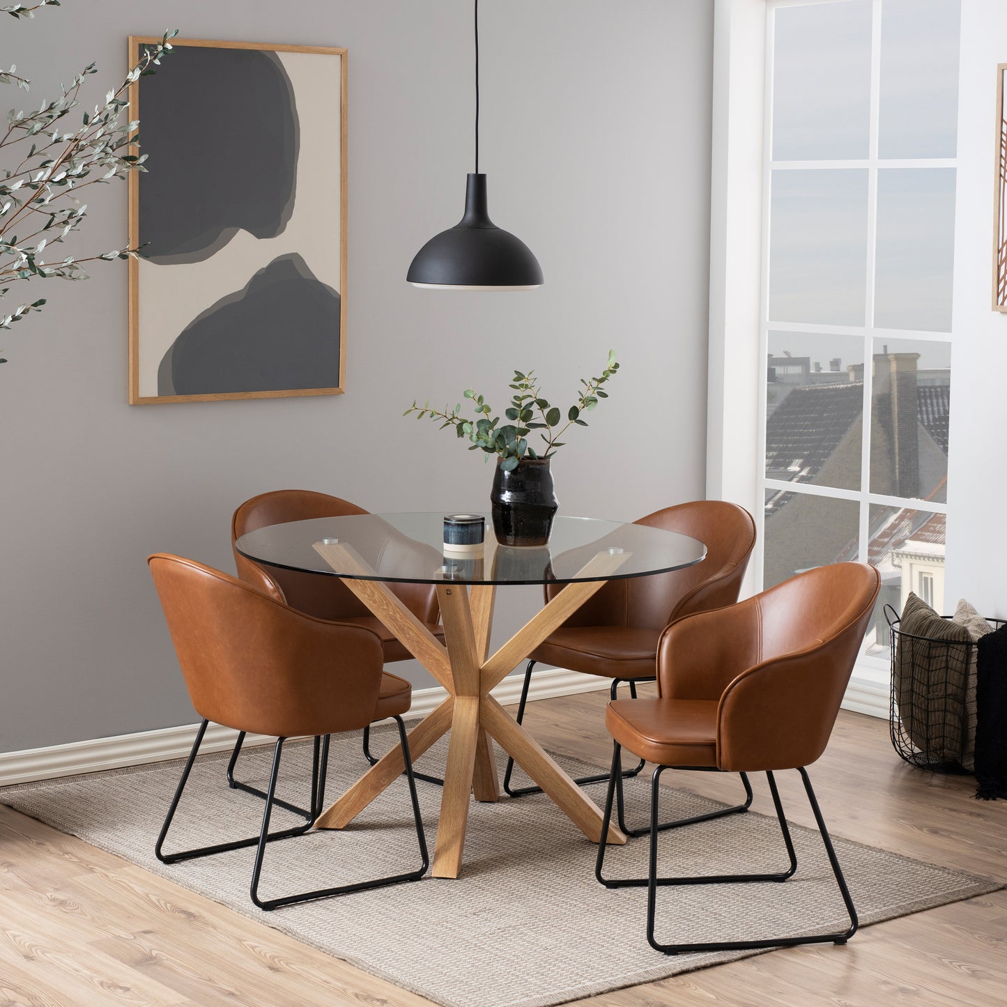 Heaven Round Dining Table with Glass Top 119cm