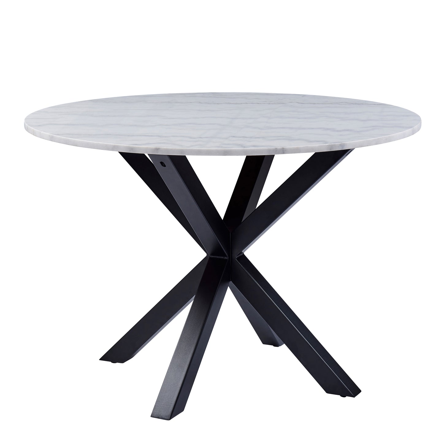 Heaven Round Dining Table with White Polished Marble Top 110x110cm includes 4 Oregon Dining Chairs in Black with Cream Stitching