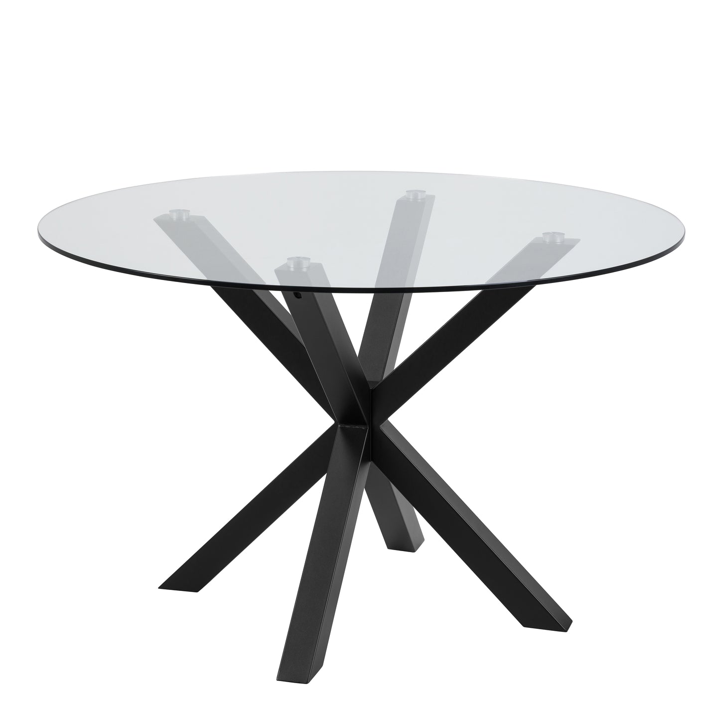 Heaven Round Dining Table with Clear Glass Top and Black Legs 119cm
