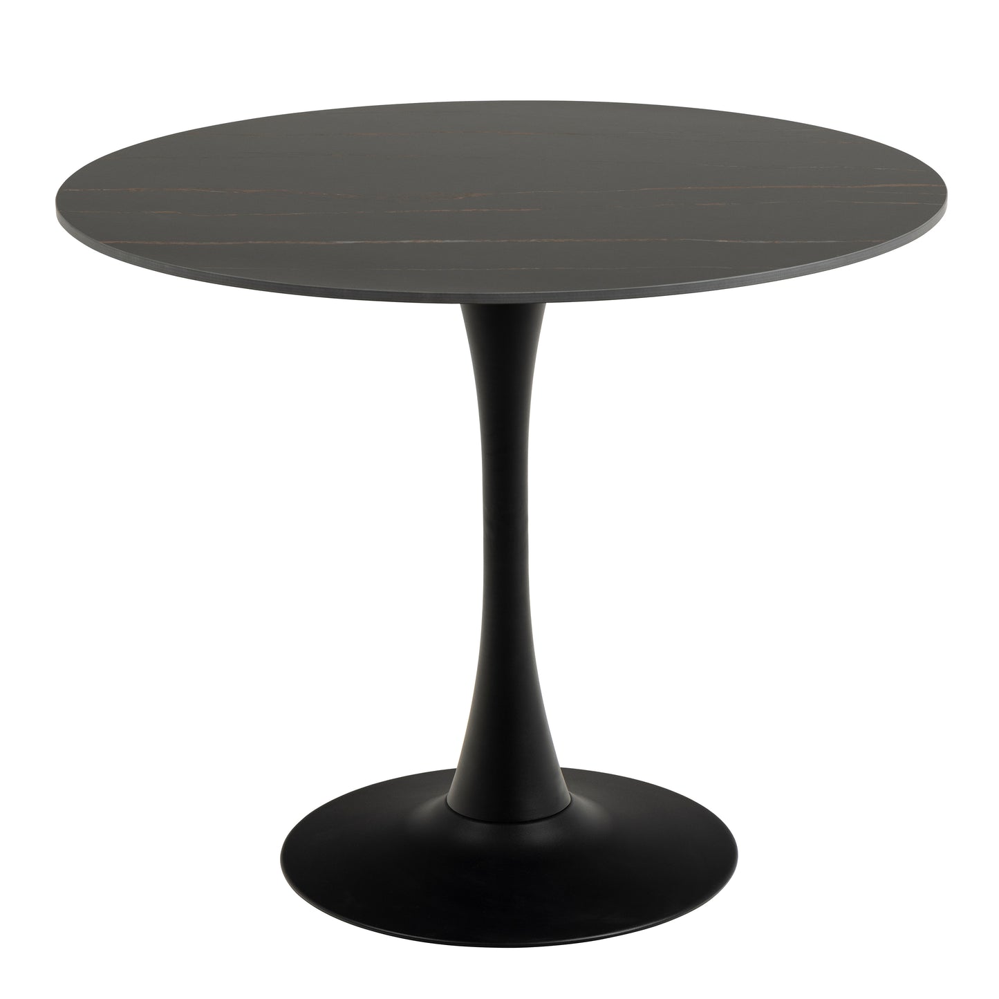 Malta Ceramic Round Dining Table in Black 90x90cm includes 4 Celia Dining Chairs in Light Grey