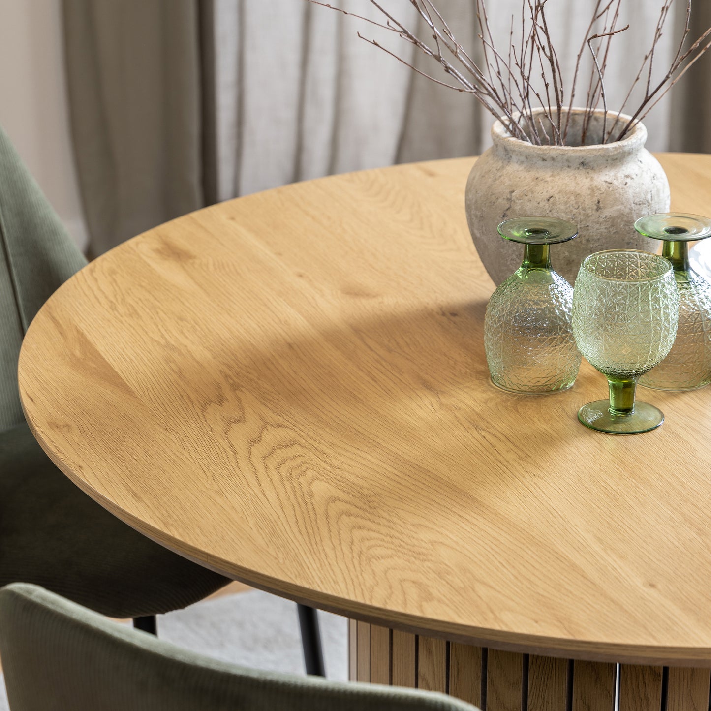 Yale Dining Table in Oak 120cm includes 4 Adele Fabric Dining Chairs in Light Brown Fabric