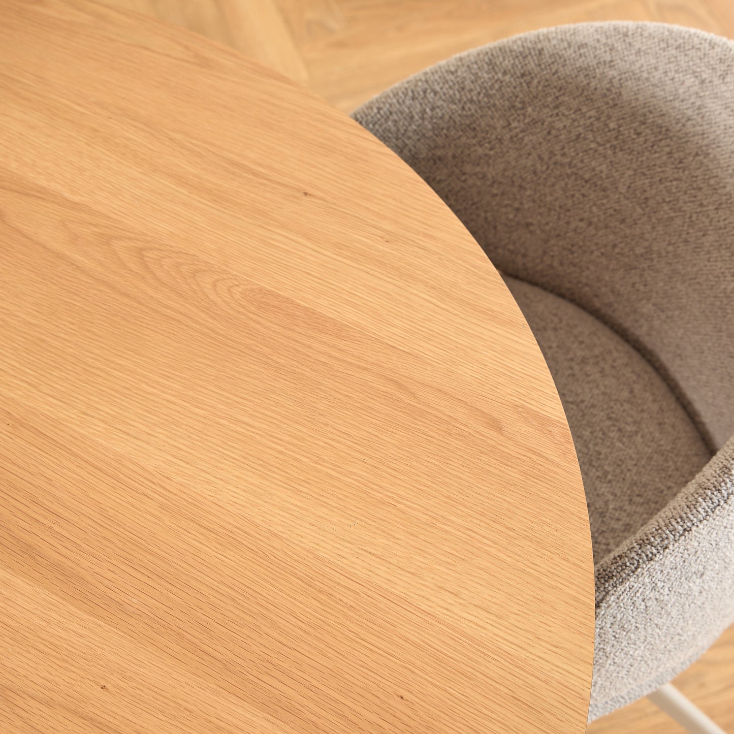 Soli Round Dining Table in Oak/Grey 120cm includes 4 Ella Swivel Beige Dining Chairs