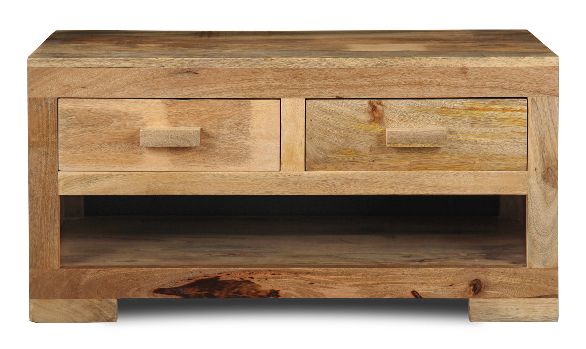 Light Mango Wood 90cm 2 Drawer Coffee Table