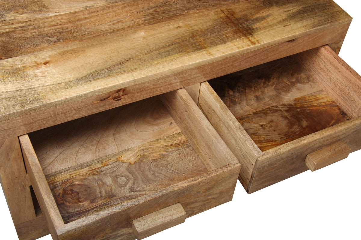 Light Mango Wood 90cm 2 Drawer Coffee Table