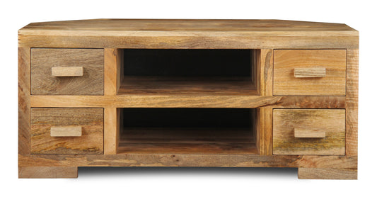 Light Mango Wood 115CM Corner Tv Unit- Due "14th October"